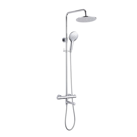 Fortifura Calvi Ensemble de douche pluie - thermostatique - douche de tête 25 cm - flexible métallique - douchette ronde - bec de baignoire pivotant - chrome SW1592499