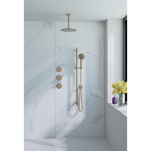 Fortifura Nebbio Regendoucheset - inbouwkraan - inbouwdeel - glijstang - doucheslang metaal - ronde handdouche - 20cm plafondarm - ronde hoofddouche - PVD - geborsteld messing (goud) SW1447133