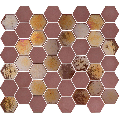 The Mosaic Factory Valencia Carrelage mosaïque 4,3x4,9x0,5cm hexagonal et brillant pour le mur et le sol et pour l'intérieur et l'extérieur résistant au gel Bordeaux mat SW374589