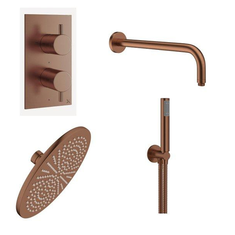 Crosswater MPRO Regendoucheset inbouw - 30cm hoofddouche - wandarm - staafhanddouche - gecoat geborsteld brons SW975318