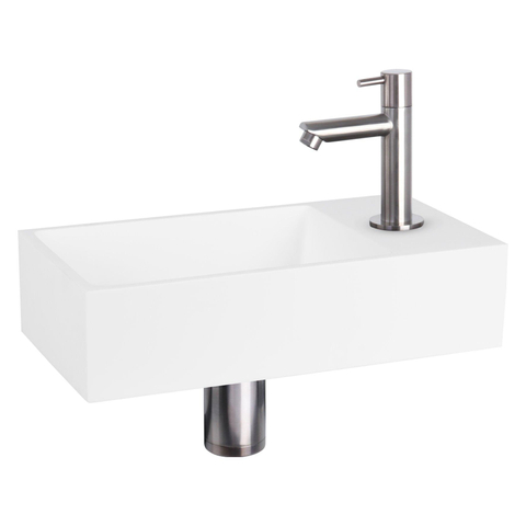 Differnz Solid pack lave-mains – 36 x 18,5 x 9 cm – Solid Surface blanc – robinet droit chromé mat SW450884