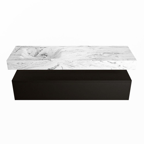 Mondiaz ALAN-DLUX Ensemble de meuble - 150cm - meuble Urban mat - 1 tiroir - Lavabo Cloud Glace suspendu - vasque Gauche - 0 trous de robinet SW805428