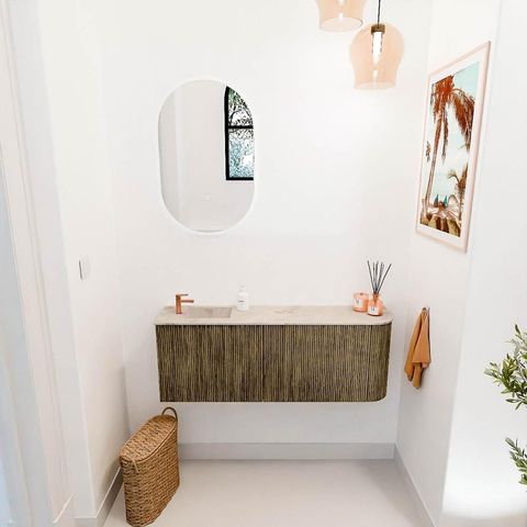 Mondiaz JOYA-DLUX 111.6cm toiletmeubel - ronding rechts kleur Dusk - Wastafel FAYE positie Links 1 kraangat kleur Frappe. SW1423184