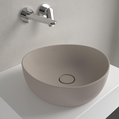 Villeroy & Boch Antao Opzetwastafel - 40x39.5x14.6cm CeramicPlus - zonder overloop - mat almond (beige) SW925796