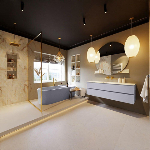 MONDIAZ VICA-DLUX Ensemble meuble de salle de bains - 150cm - meuble bas cale - 2 tiroirs - lavabo encastré cloud central - sans trous de robinet - version haute 60cm - frape SW1089065