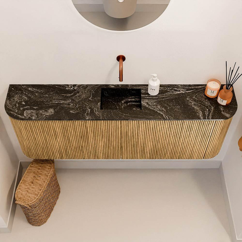Mondiaz JOYA-DLUX 123.2cm toiletmeubel - ronding links en rechts kleur Oak - Wastafel FAYE positie Midden Zonder kraangat kleur Lava. SW1422100