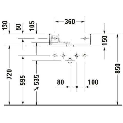 Duravit Vero Fontein - 50x25cm - 1 kraangat links - met overloop - wit 0291637