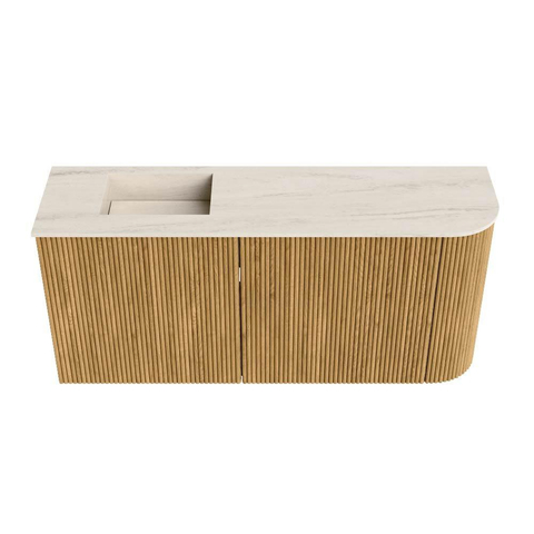 Mondiaz JOYA-DLUX 91.6cm toiletmeubel - ronding rechts kleur Oak - Wastafel FAYE positie Links 1 kraangat kleur Meli. SW1426235