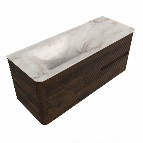 Mondiaz CIRO-DLUX Badkamermeubelset - 120x45x50cm - Solid surface wastafel Frappe - 1 wasbak Links - 1 kraangat - 2 lades - Walnut SW1530287