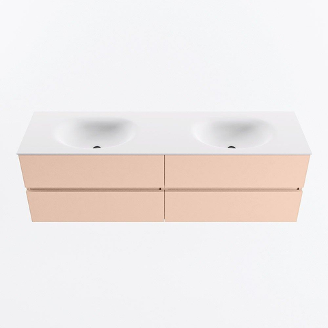 MONDIAZ Vica Ensemble meuble de salle de bains - 160cm - meuble bas rosee - 4 tiroirs - vasque moon double - sans trous de robinetterie - version haute 60cm - talc SW1080425