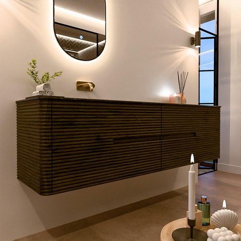 Mondiaz CIRO-DLUX Badkamermeubelset - 180x45x50cm - Solid surface wastafel Lava - 1 wasbak Links - zonder kraangaten - 4 lades - Shadow SW1532498