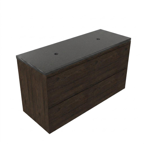 Saniclass Holz Pure Badkamermeubelset - 120x45x63cm - Noche basalten wastafelblad gepolijst - 1 wasbak - zonder kraangat - 4 lades - mat eiken charcoal (hout) SW1478576