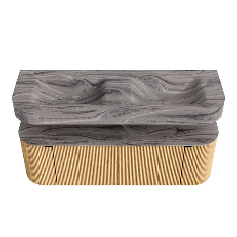 MONDIAZ THOR-DLUX Meuble de salle de bains 140cm arrondi gauche + droite couleur Oak avec 1 tiroir et 2 portes. Vasque suspendue CLOUD Double 2 trous de robinet couleur Sombra. SW1464408