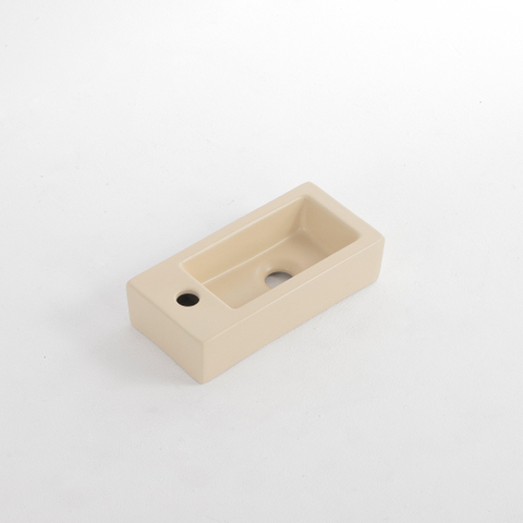 QeramiQ Dely Lavabo lave-mains - 38x18.5x9cm - céramique - trou de robinet à gauche - Beige mat SW1122452