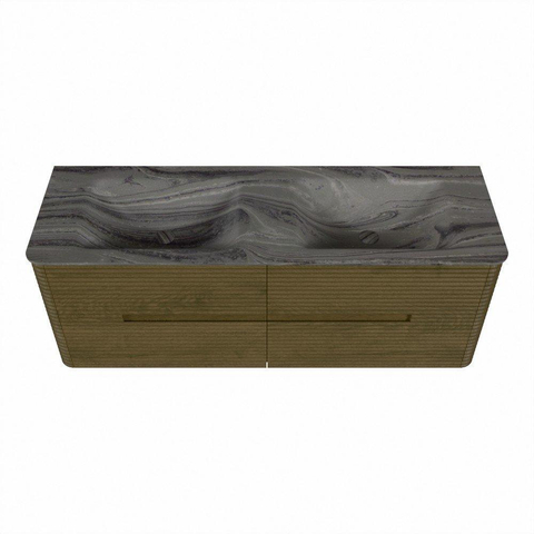 Mondiaz CIRO-DLUX Ensemble de meubles de salle de bains - 140x45x50cm - Plan vasque Solid Surface Sombra - 2 vasques double - sans trous de robinet - 4 tiroirs - Dusk SW1533400
