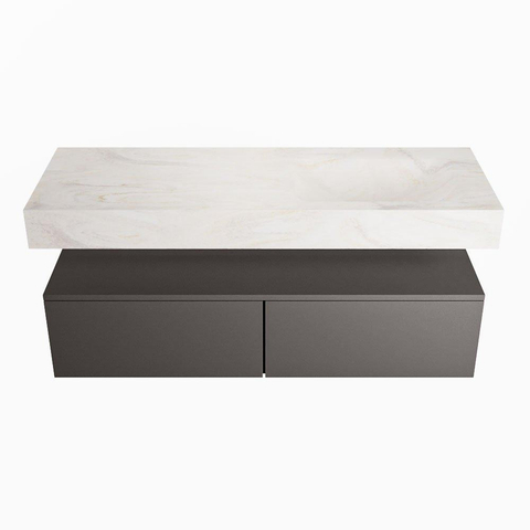 MONDIAZ ALAN - DLUX Ensemble meuble de salle de bains - 130cm - meuble bas - Dark grey - 2 tiroirs - lavabo suspendu - cuve à droite - 0 trous de robinet - Ostra SW807111