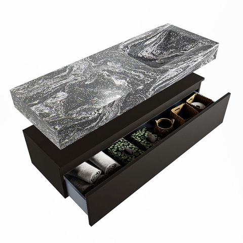 Mondiaz ALAN-DLUX Ensemble de meuble - 130cm - meuble Urban mat - 1 tiroir - Lavabo Cloud Lava suspendu - vasque Droite - 0 trous de robinet SW808006