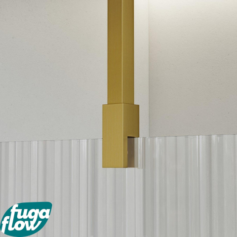 FugaFlow Eccelente Vetro douche à l'italienne salle de bain - 30x200cm - verre strié - bras plafond - laiton brossé SW1124684