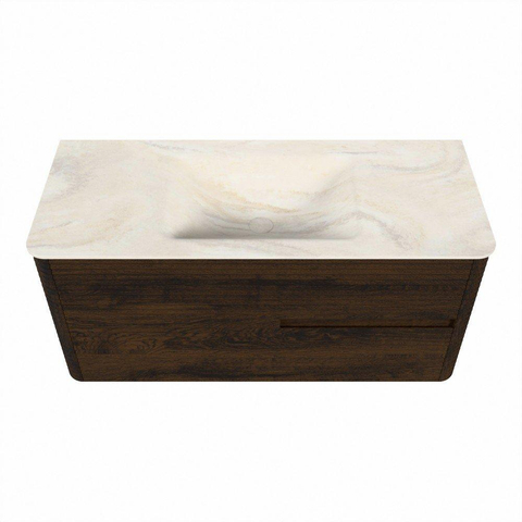 Mondiaz CIRO-DLUX Badkamermeubelset - 110x45x50cm - Solid surface wastafel Ostra - 1 wasbak Midden - 1 kraangat - 2 lades - Walnut SW1530363