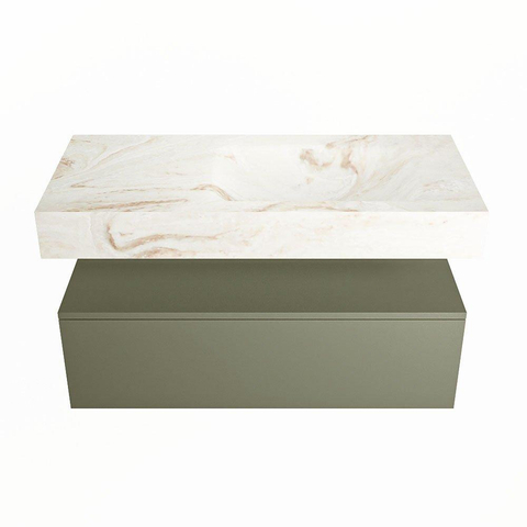 Mondiaz ALAN-DLUX Ensemble de meuble - 100cm - meuble Army mat - 1 tiroir - Lavabo Cloud Frappe suspendu - vasque Droite - 0 trous de robinet SW805435