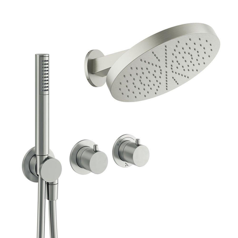 Crosswater MPRO Module ensemble de douche pluie encastré – douche de tête Ø 30 cm – bras mural courbé 20.2 cm – 2 leviers – inox brossé SW1472469