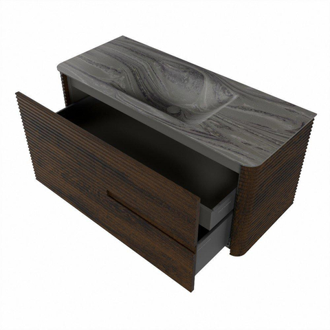 Mondiaz CIRO-DLUX Ensemble de meubles de salle de bains - 110x45x50cm - Vasque solid surface Sombra - 1 bassin central - 1 trou de robinet - 2 tiroirs - Noyer SW1530739