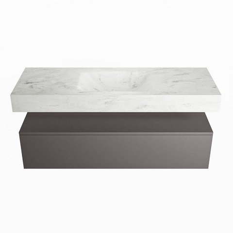 MONDIAZ ALAN - DLUX Ensemble meuble de salle de bains - 130cm - meuble bas - Dark grey - 1 tiroir - lavabo suspendu - bac au centre - 0 trous de robinet - Opalo SW806440