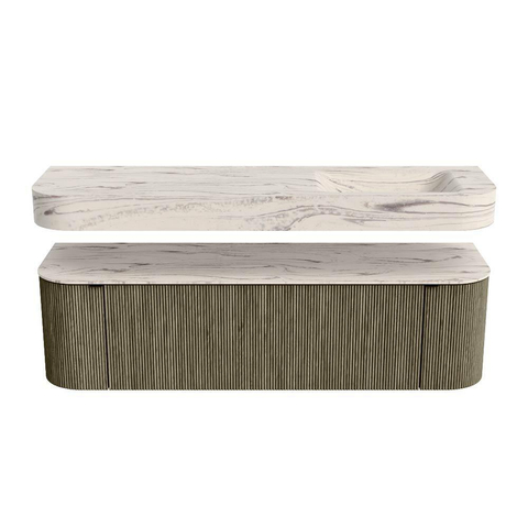 MONDIAZ THOR-DLUX 160cm meuble de salle de bains arrondi gauche + droite couleur Shadow avec 1 tiroir et 2 portes. Vasque suspendue CLOUD Droite sans trou de robinet couleur Nata. SW1465329