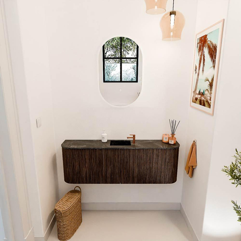 Mondiaz JOYA-DLUX 123.2cm toiletmeubel - ronding links en rechts kleur Walnut - Wastafel FAYE positie Midden 1 kraangat kleur Lava. SW1422480