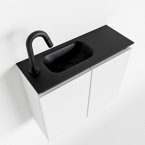 MONDIAZ TURE Fonteinset - 60x23x50cm - 1 kraangat - 2 deuren - talc mat - Wasbak links - Solid Surface Zwart SW475213