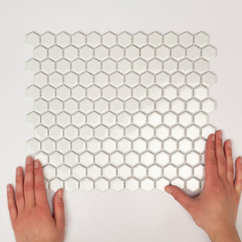 The Mosaic Factory Barcelona mozaïektegel - 26x30cm - wand en vloertegel - Zeshoek/Hexagon - Porselein White Mat SW62219