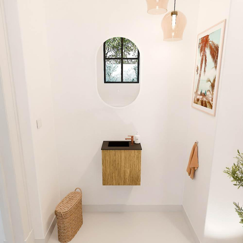Mondiaz JOYA 40cm meuble de salle de bains - couleur Oak - Vasque FAYE position Gauche 1 trou de robinet couleur Urban. SW1421145