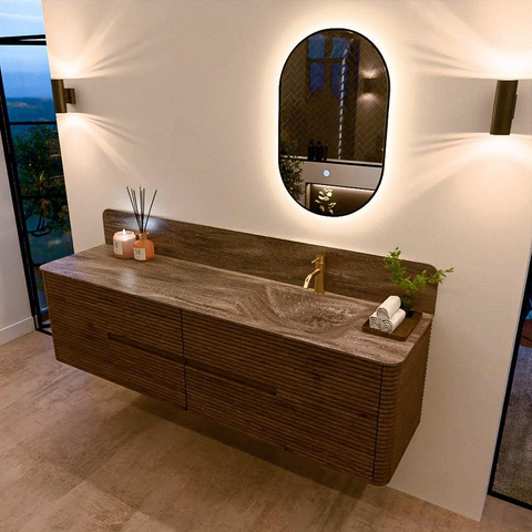 Mondiaz CIRO-DLUX Badkamermeubelset - 180x45x50cm - Solid surface wastafel Oza - 1 wasbak Rechts - 1 kraangat - 4 lades - Dusk SW1533306