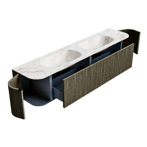 Mondiaz KURVE-DLUX Ensemble de meuble de salle de bain - 200x46x40cm - 2 tiroirs - 2 portes - lavabo solid surface - double - 2 trous de robinet - Shadow SW1414393