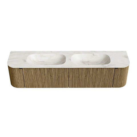 Mondiaz KURVE-DLUX Badkamermeubelset - 190x46x40cm - 2 lade - 2 deuren - wastafel solid surface - dubbel - zonder kraangat - Dusk SW1415208