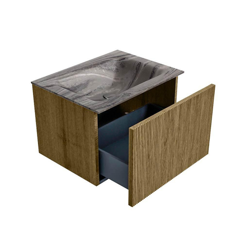 MONDIAZ KURVE-DLUX 60cm badmeubel kleur Dusk met 1 lade en 0 deuren. Wastafel CLOUD Midden zonder kraangat Sombra. SW1433825