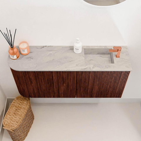Mondiaz JOYA-DLUX 91.6cm toiletmeubel - ronding links kleur Ruby - Wastafel FAYE positie Rechts 1 kraangat kleur Glace. SW1423579