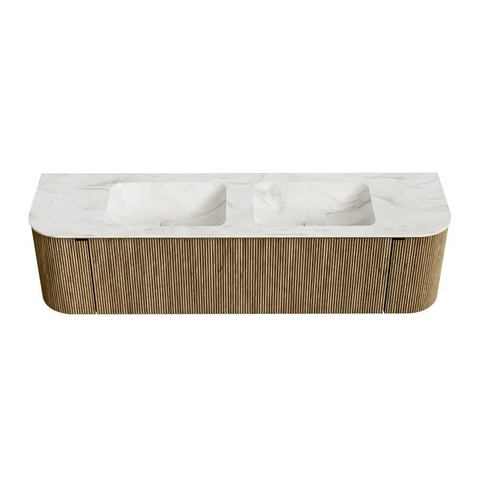 Mondiaz KURVE-DLUX Ensemble de meuble de salle de bains - 170x46x40cm - 1 tiroir - 2 portes - lavabo solid surface - double - 2 trous de robinet - Dusk SW1415180