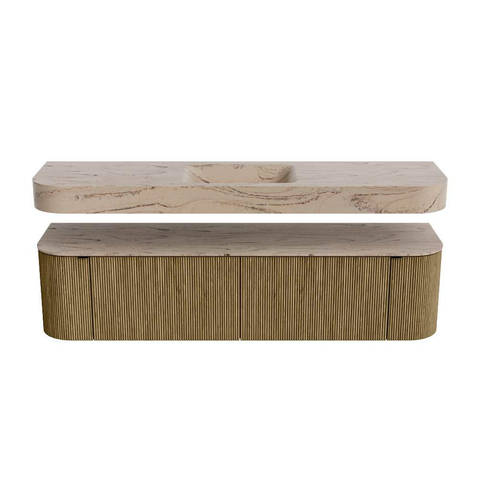 MONDIAZ THOR-DLUX 180cm meuble de salle de bains arrondi gauche + droite couleur Dusk avec 2 tiroirs et 2 portes. Vasque suspendue CLOUD Milieu 1 trou de robinet couleur Arena. SW1466128