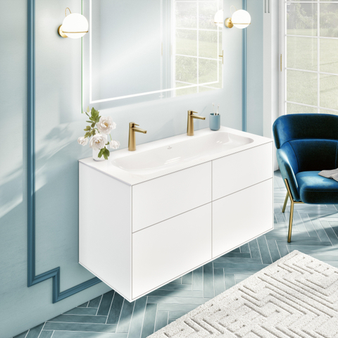 Villeroy & Boch finion meubelwastafel - met 2 kraangaten - 120x50cm CeramicPlus - zonder overloop - White Alpine (glans wit) SW106532