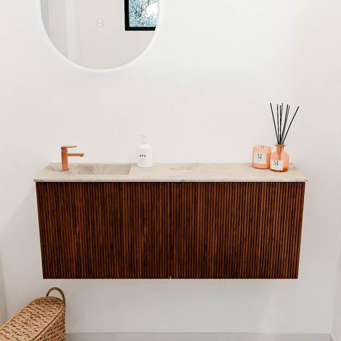 Mondiaz JOYA-DLUX 100cm meuble de salle de bains - couleur Ruby - Vasque FAYE position Gauche 1 trou de robinet couleur Frappe. SW1423491