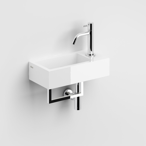 Clou Flush 3 lave-mains 36x18cm trou de robinet à droite avec porte-serviettes Marbre minéral blanc brillant SW102675
