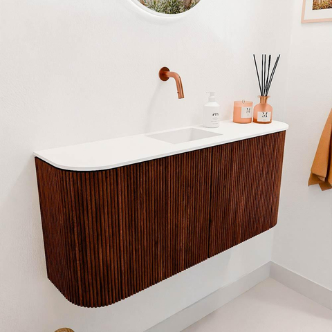 Mondiaz JOYA 93.2cm toiletmeubel - ronding links en rechts kleur Ruby - Wastafel FAYE positie Midden Zonder kraangat kleur Talc. SW1421772