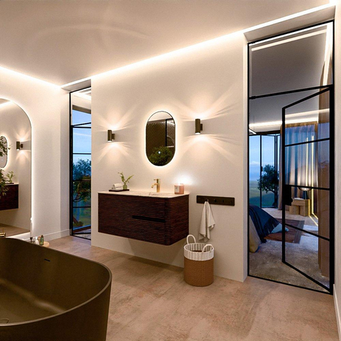 Mondiaz CIRO-DLUX Meuble de salle de bains - 110x45x50cm - Plan vasque solid surface Frappe - 1 vasque à droite - 1 trou de robinet - 2 tiroirs - Noyer SW1530324
