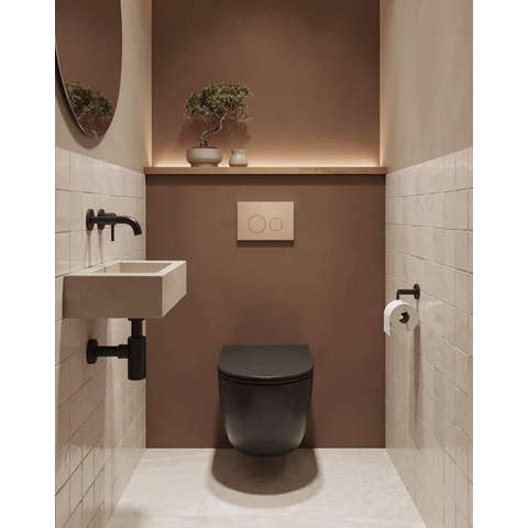 QeramiQ Dely Ensemble de toilette - réservoir encastré QeramiQ Flush - abattant slim - plaque de commande taupe en plastique - boutons ronds - noir mat SW1578537