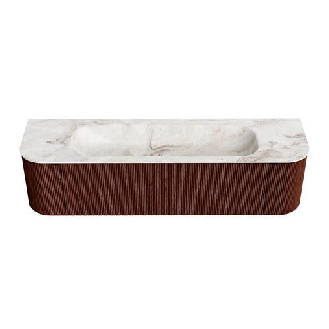 Mondiaz KURVE-DLUX Badkamermeubelset - 170x46x40cm - 1 lade - 2 deuren - wastafel solid surface - midden - 2 kraangaten - Ruby SW1415678