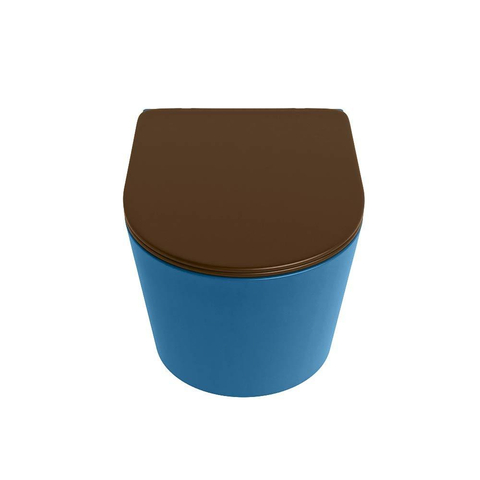 Mondiaz LAVIE hangtoilet – spoelrandloos – 36 x 53 cm – met softclose zitting – Jeans (blauw), zitting Rust (bruin) SW1208701