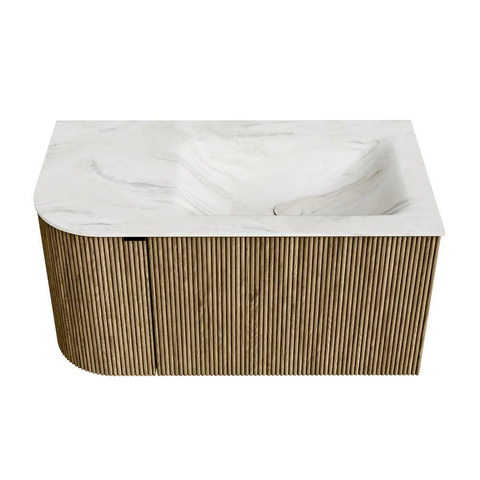 Mondiaz KURVE-DLUX Badkamermeubelset - 85x46x40cm - 1 lade - 1 deur - wastafel solid surface - rechts - zonder kraangat - Dusk SW1414978