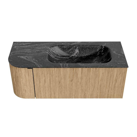 MONDIAZ KURVE-DLUX Meuble de salle de bains 115 cm avec module 25 L couleur Chêne avec 1 tiroir et 1 porte. Lavabo BIG SMALL droit 1 trou de robinet couleur Lava. SW1138152
