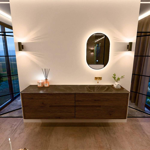 Mondiaz CIRO-DLUX Ensemble de meubles de salle de bains - 190x45x50cm - Lavabo solid surface Lava - 1 vasque à droite - sans trous de robinet - 4 tiroirs - Dusk SW1533072